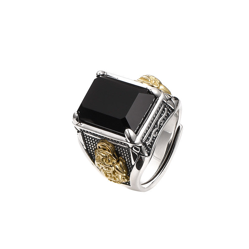 Black Agate Pixiu Ring Men Fashion