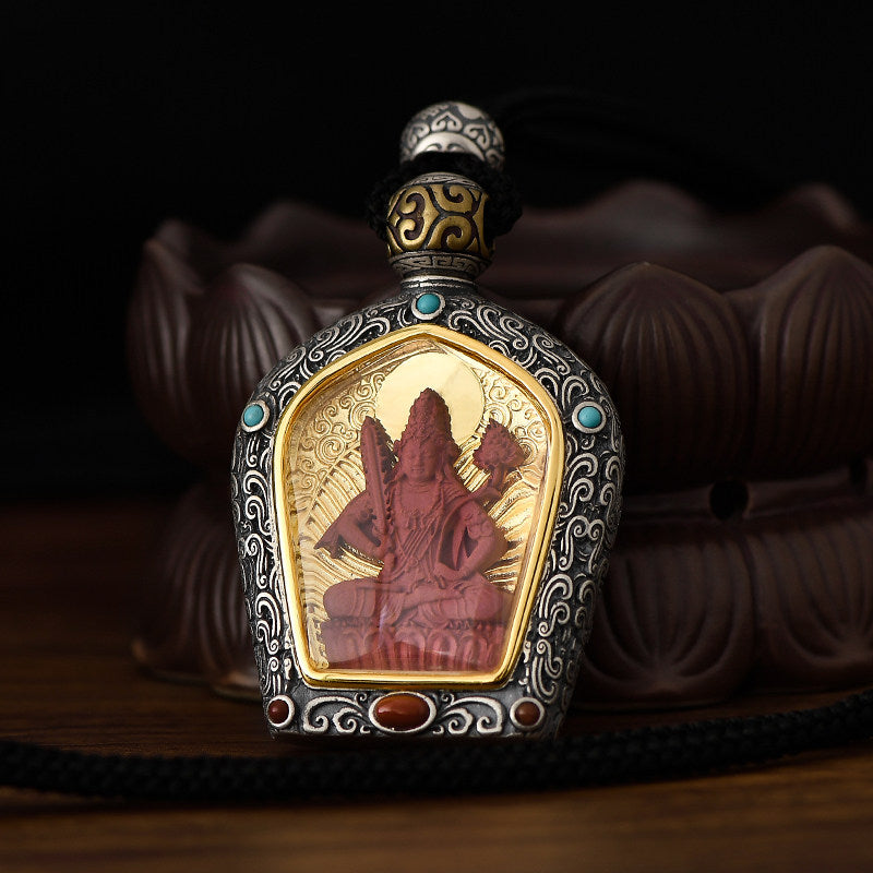 Red Sandalwood Zodiac Buddha Silver Copper Pendant