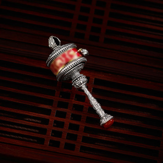 Rotatable Red Agate Six Syllable Pendant