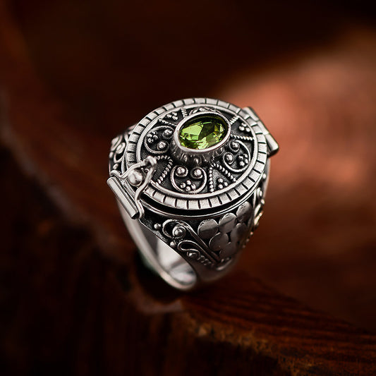 Rotatable Moonstone Silver Ghau Ring