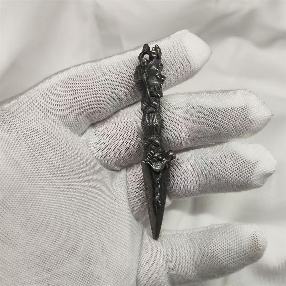 Brass Tibetan Buddhist Phurba, handcrafted to eliminate evil forces and obstacles, representing the power of purification and protection in Buddhist rituals.