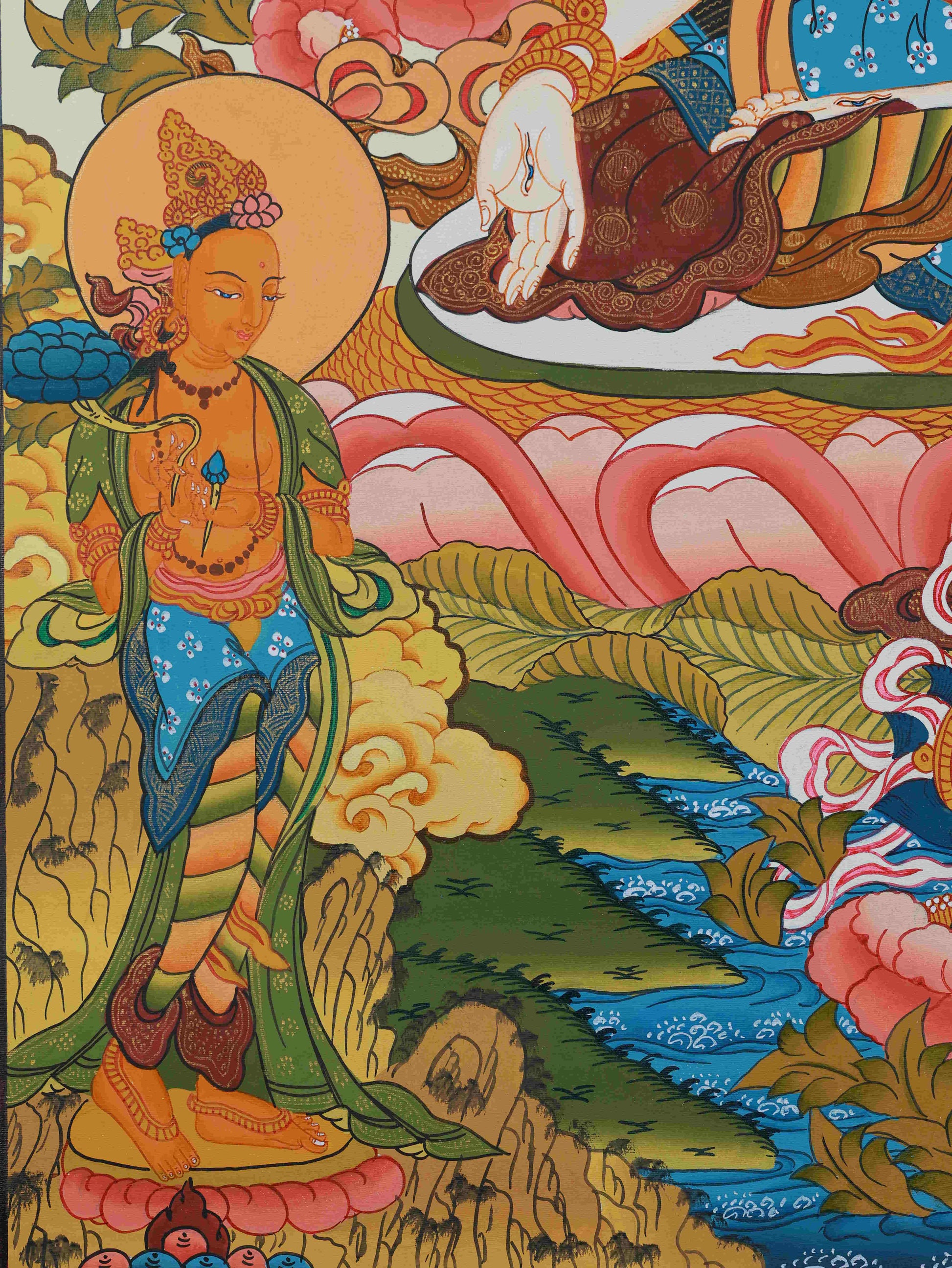 Tibetan Buddhist White Tara Thangka Painting - Handmade with Traditional Mineral Pigments on Canvas