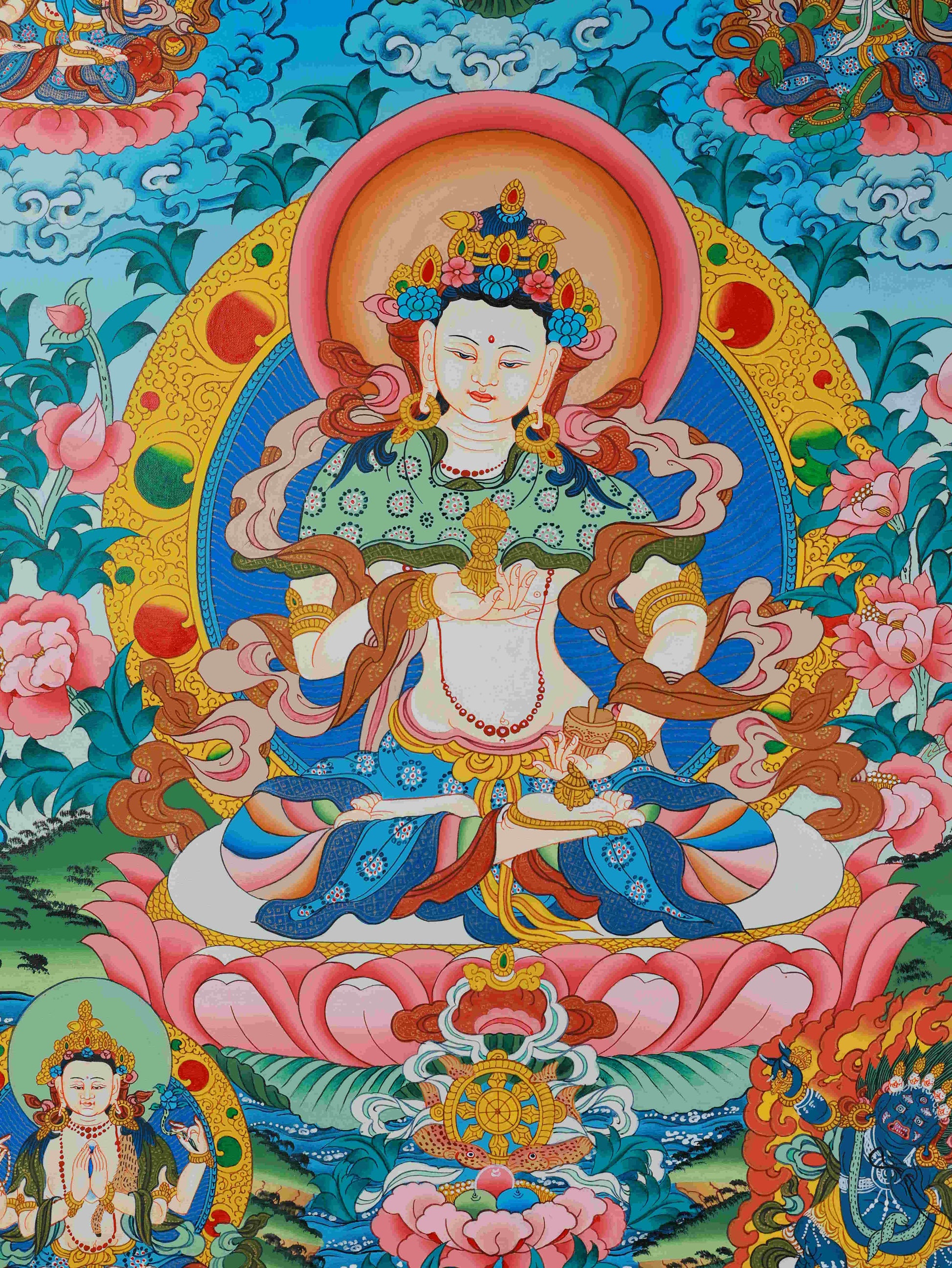 Tibetan Buddhist Vajrasattva Thangka Painting - Handmade with Mineral Pigments

