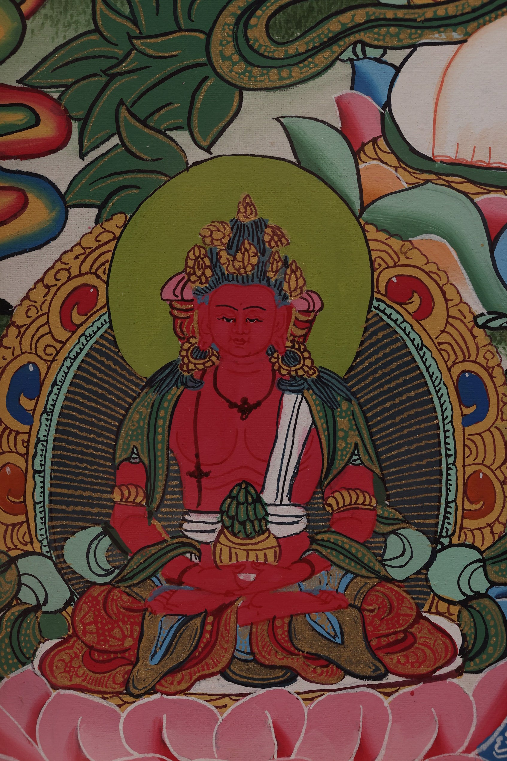 Meditation-focused Samantabhadra Bodhisattva Thangka, highlighting serene posture and vibrant lotus imagery.