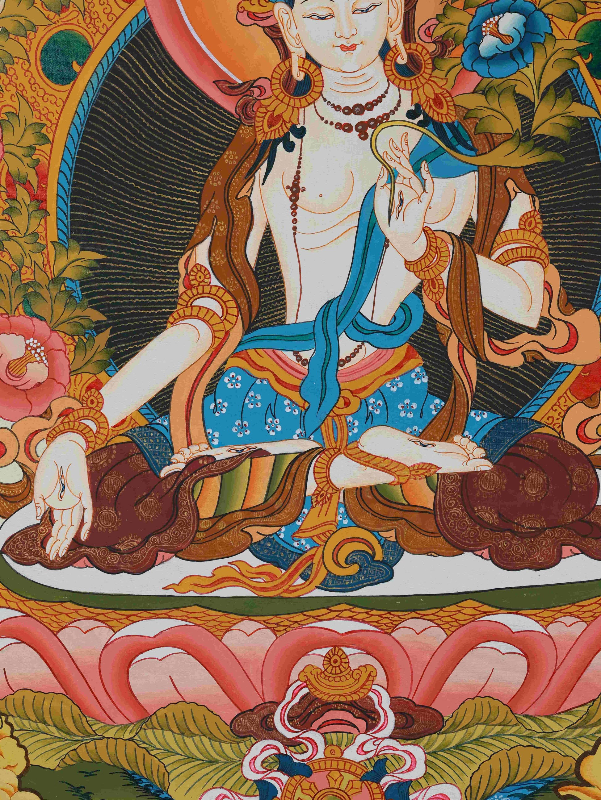 Authentic Tibetan Buddhist Thangka Painting - White Tara Goddess of Compassion and Healing