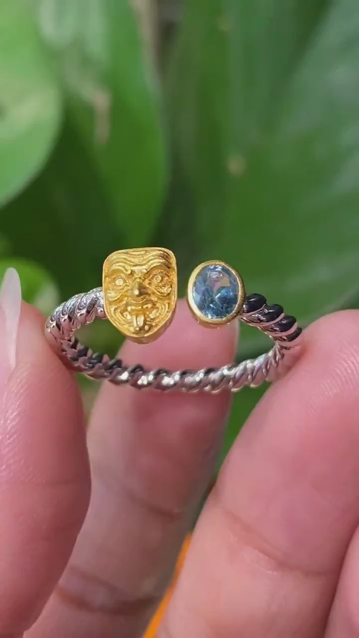 Tibetan Buddhist artisan-made Zakilham silver ring featuring protective symbolism