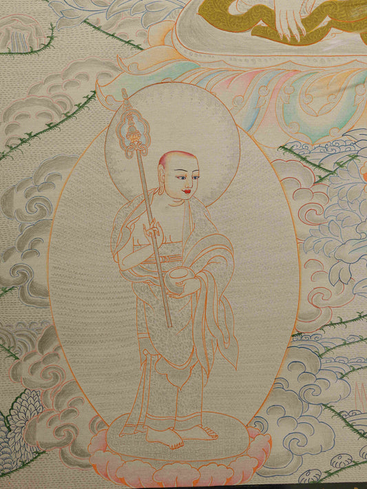 Silver Foil Tibetan Thangka of Shakyamuni Buddha – Hand-painted Buddhist Art