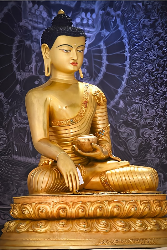This exquisite Shakyamuni Buddha statue is made of high-quality copper and carefully handcrafted by skilled artisans. The statue features intricate details and vibrant mineral paints, making it a unique piece of Tibetan Buddhist art.