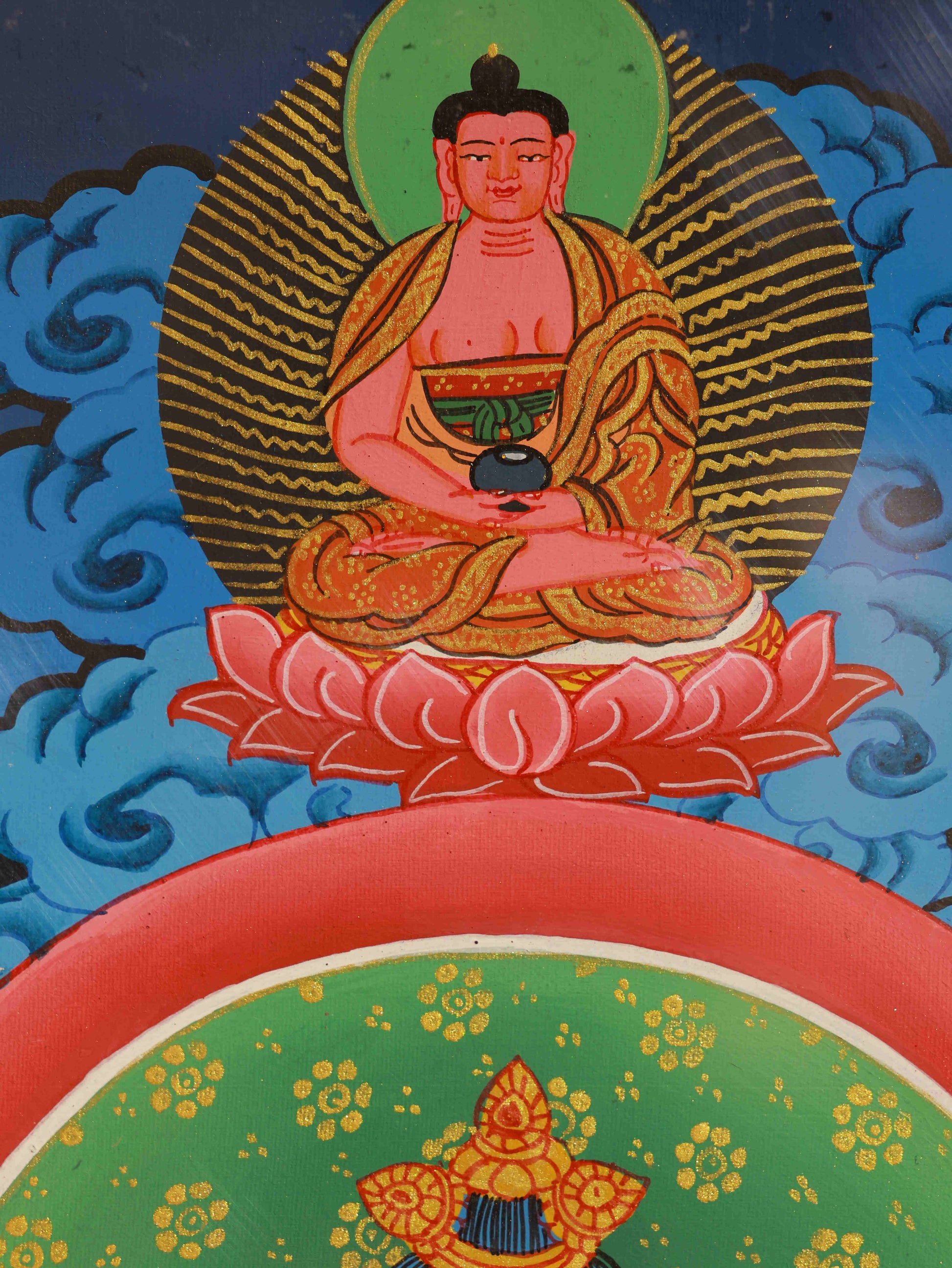 Tibetan Buddhist Four-Armed Guan Yin Thangka, traditional Buddha art with mineral pigments