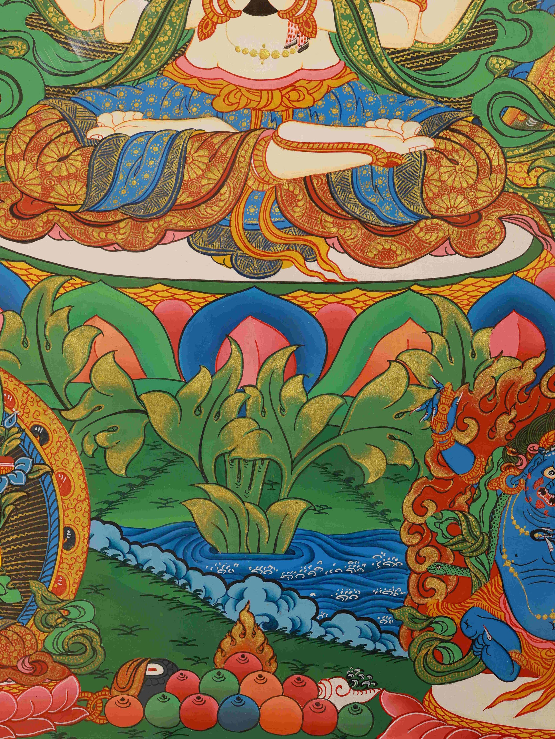 Tibetan Buddhist 4-Armed Avalokiteshvara Thangka, authentic Tibetan Buddha art painting