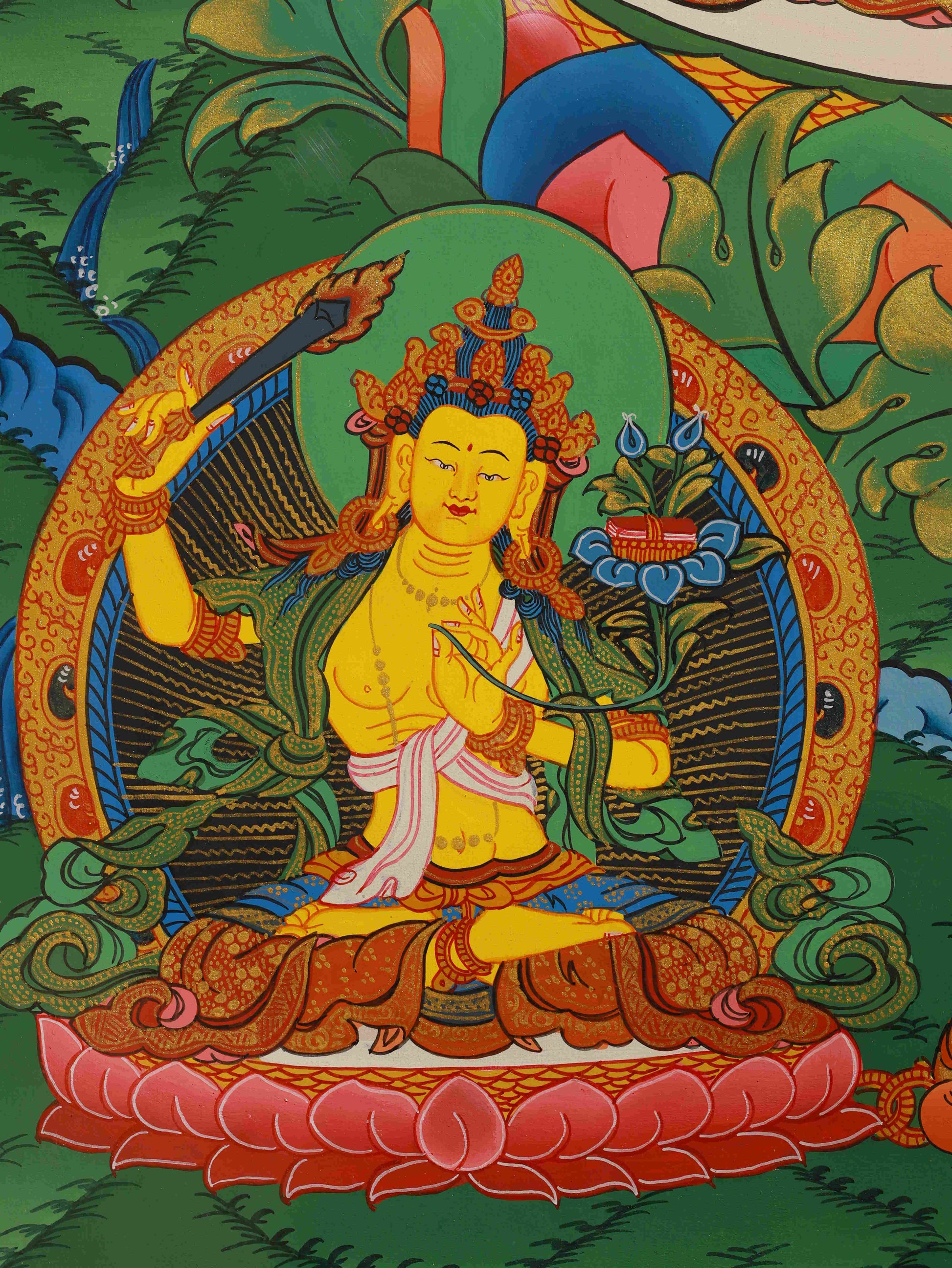 Tibetan Buddhist Four-Armed Guan Yin Thangka, hand-painted with mineral pigments, Buddha art
