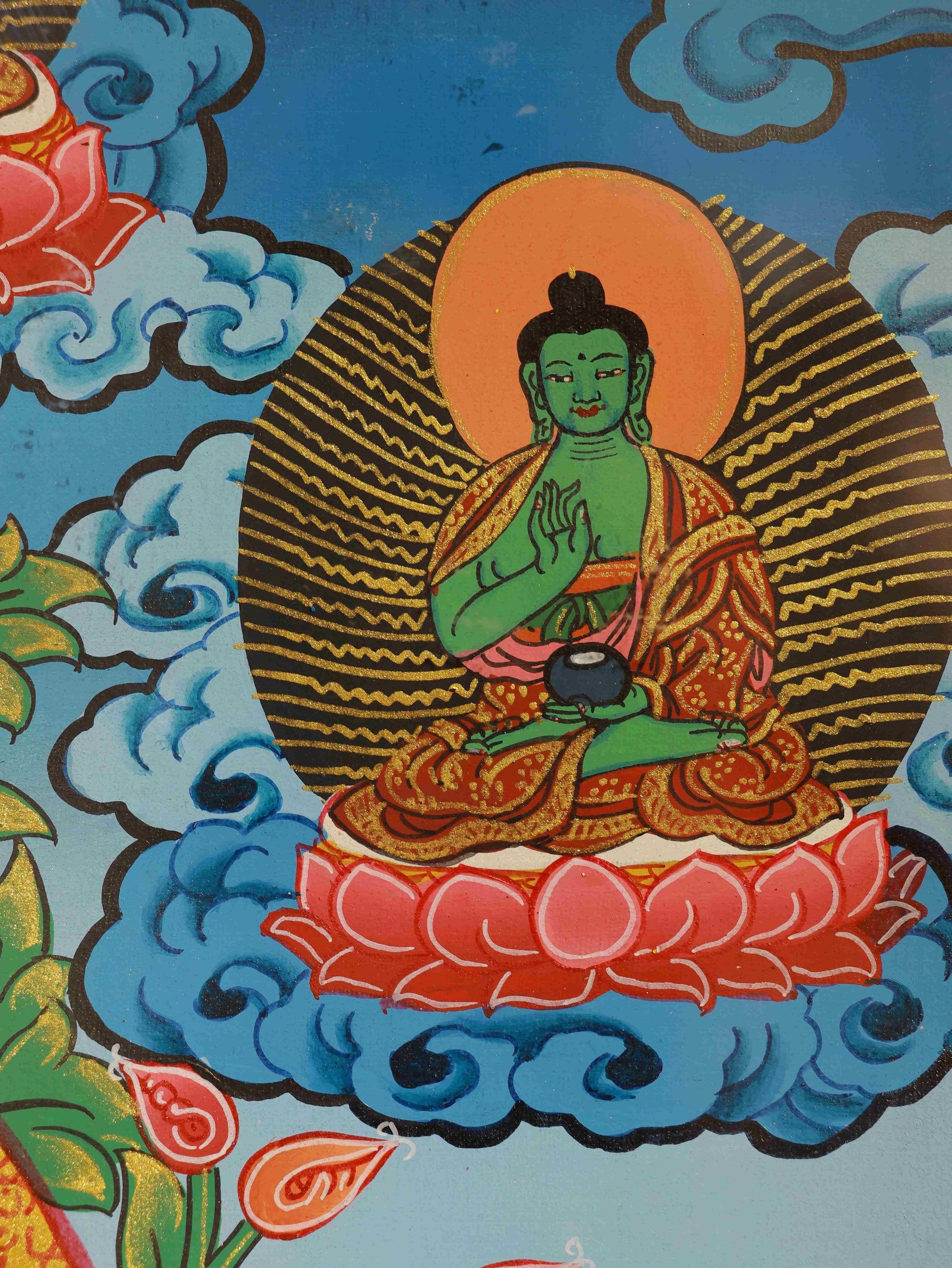 Tibetan Buddhist 4-Armed Avalokiteshvara Thangka, handcrafted Tibetan Buddha art