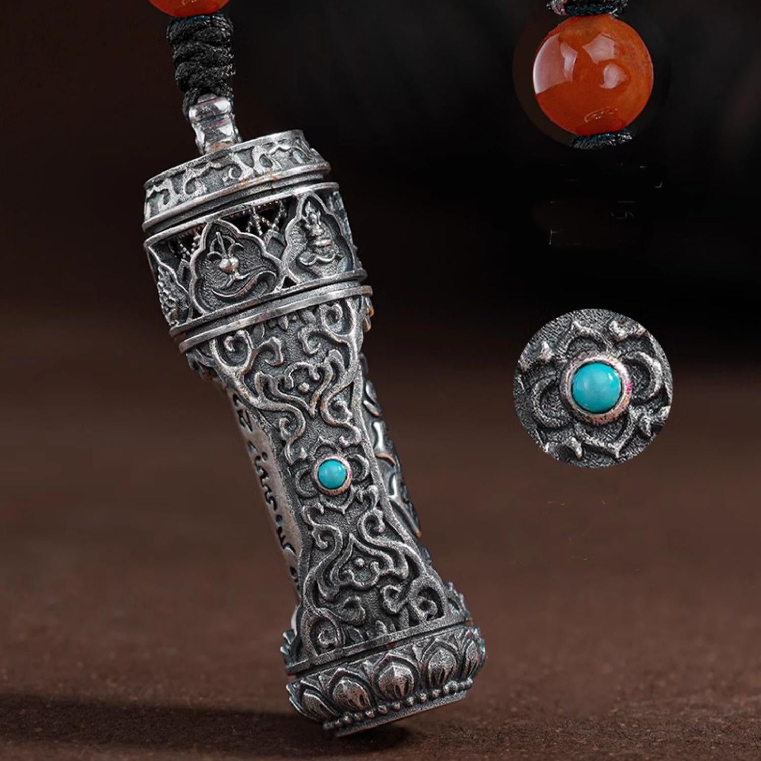 Handmade 925 Silver Mantia Wheel Crown Necklace with Agate and Turquoise