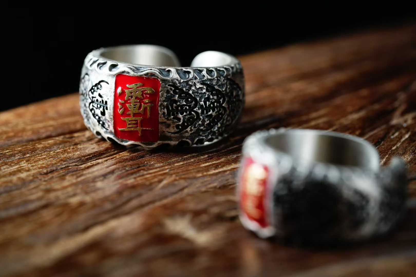 Sacred Tibetan Five Thunder Protection ring, crafted from 925 silver with fine inlay design.