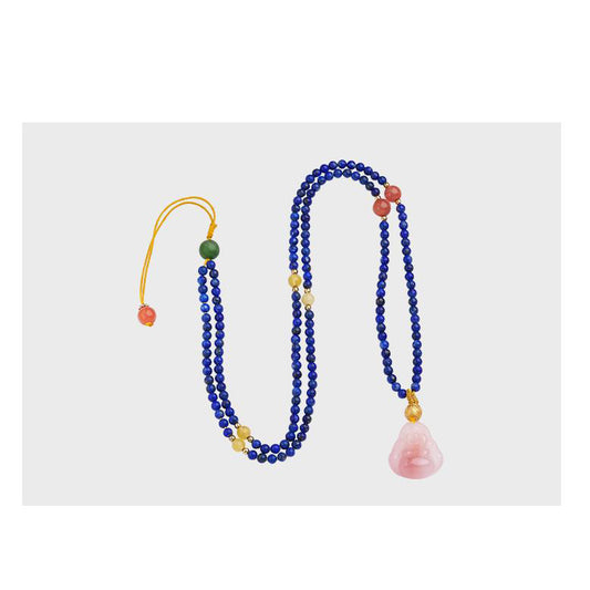 Tibetan Buddhist Lapis Agate Mala Necklace with 925 Silver and Precious Stones – Protection and Wisdom Jewelry