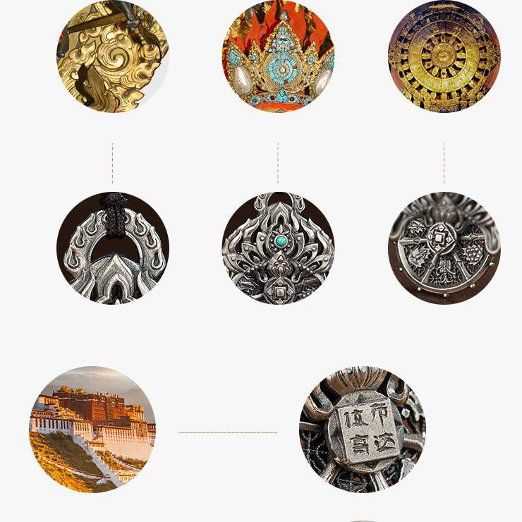 Tibetan Buddhist Mantia Pendant with Agate and Turquoise Beads, Handcrafted