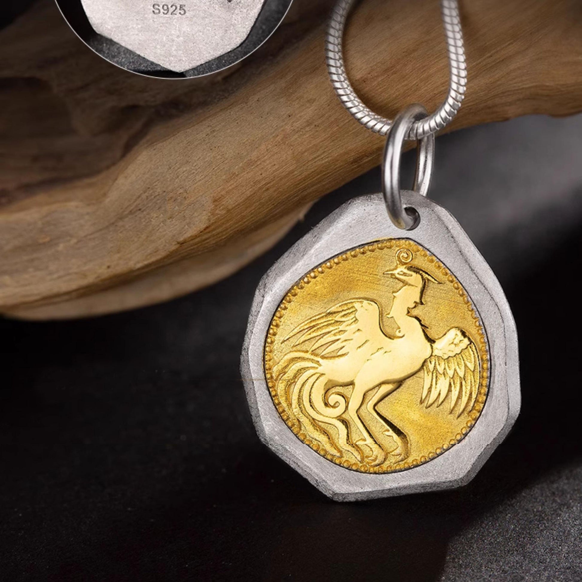 Tibetan Buddhist Phoenix 925 Silver Pendant with Leather or Silver Chain – Symbolizing Spiritual Awakening and Prosperity