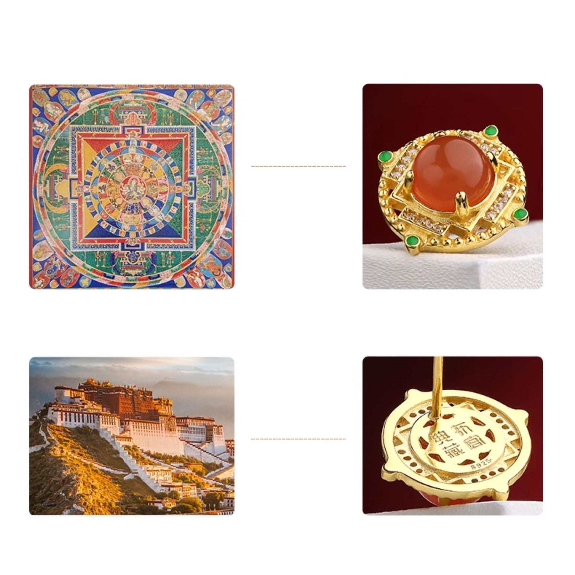 "925 silver ear studs with South Red Coral, designed with Tibetan Buddhist symbolism to bring lasting joy and inner peace."