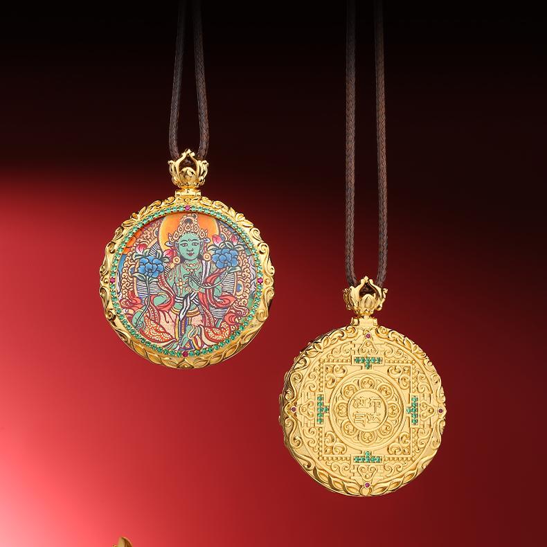 Handmade 925 silver Thangka necklace inspired by Tibetan Buddhist art.