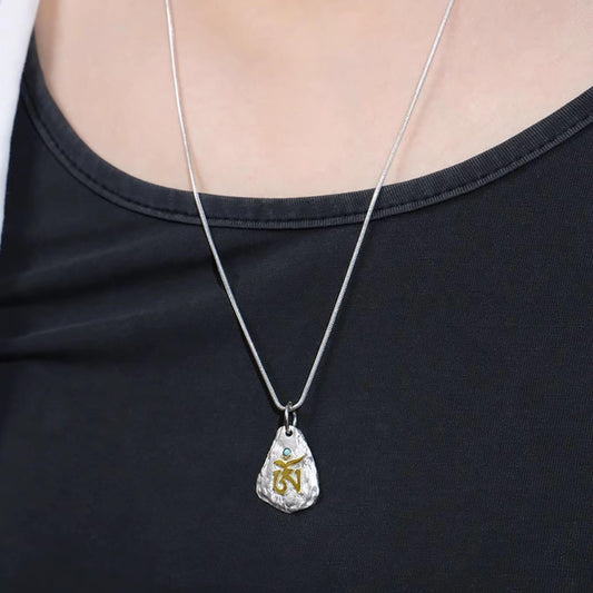 Tibetan Buddhist 925 Silver Turquoise Seed Letter Pendant – Amulet for Good Luck and Inner Peace