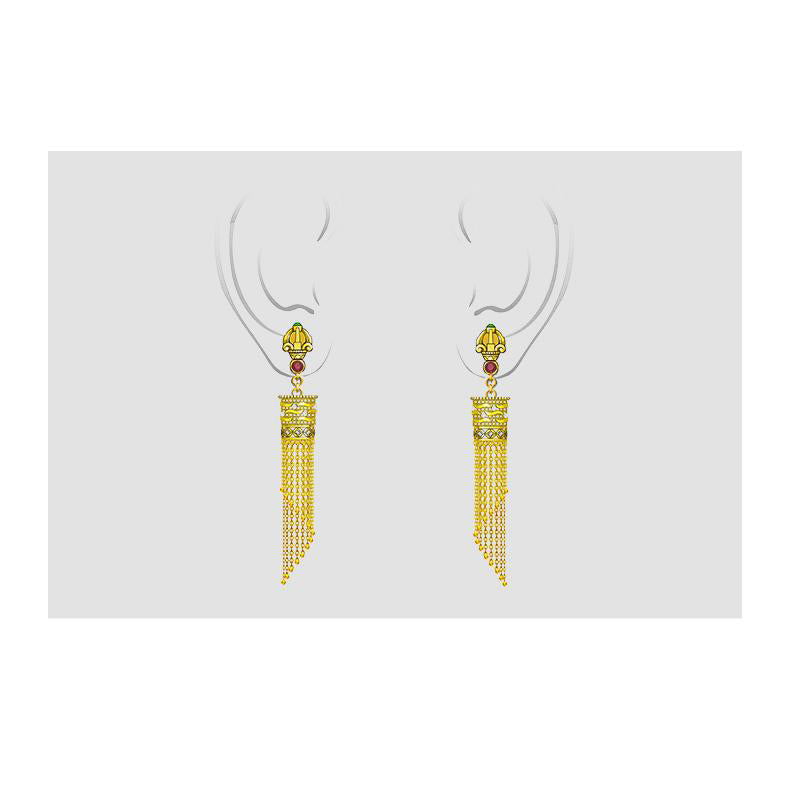 "Elegant handmade Wanfu Jinan earrings in 925 silver with cubic zirconia, inspired by Tibetan Buddhist teachings of abundance."
