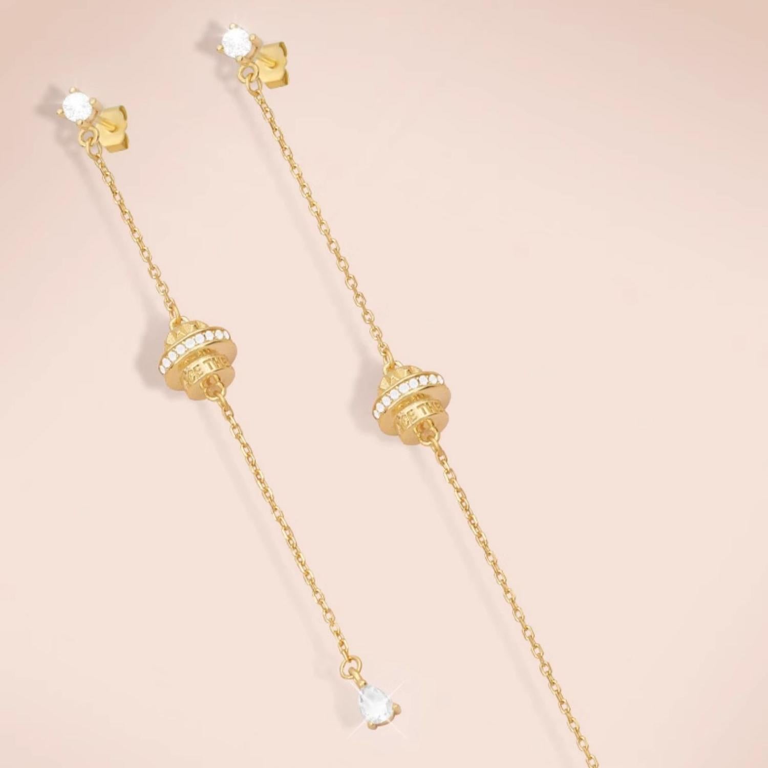 "Elegant Tibetan Buddhist earrings with 925 silver, 18K gold, and zircon, symbolizing the cycle of luck and spiritual blessings."