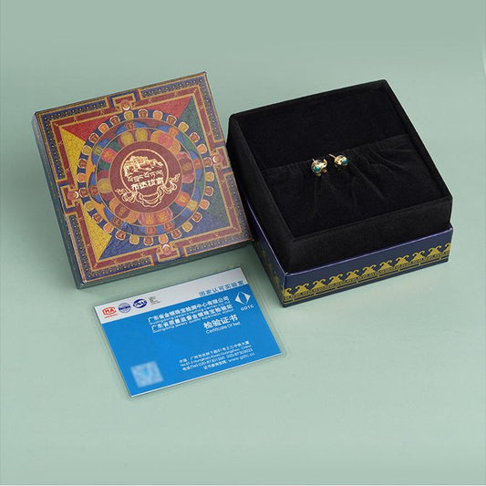 Tibetan Buddhist sterling silver zircon earrings handcrafted for mindfulness and spiritual awareness.