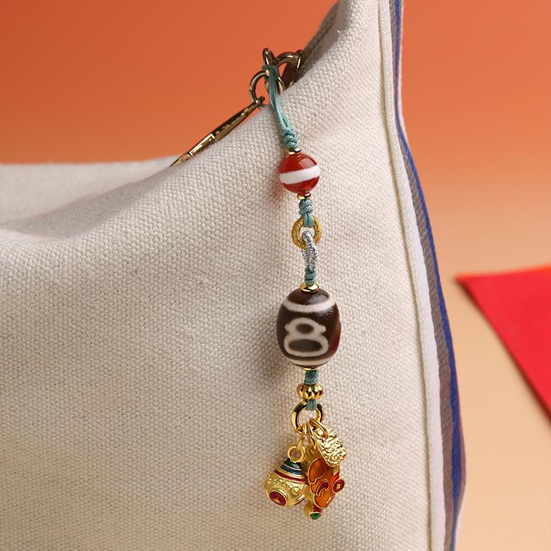 Caicai Tianzu pendant, handcrafted with agate beads and copper spacers for spiritual blessings.