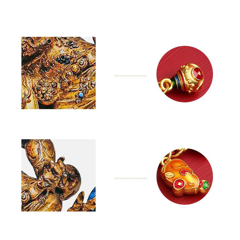 Tibetan Caicai Tianzu pendant with copper rings and luxury wealth amulet design.