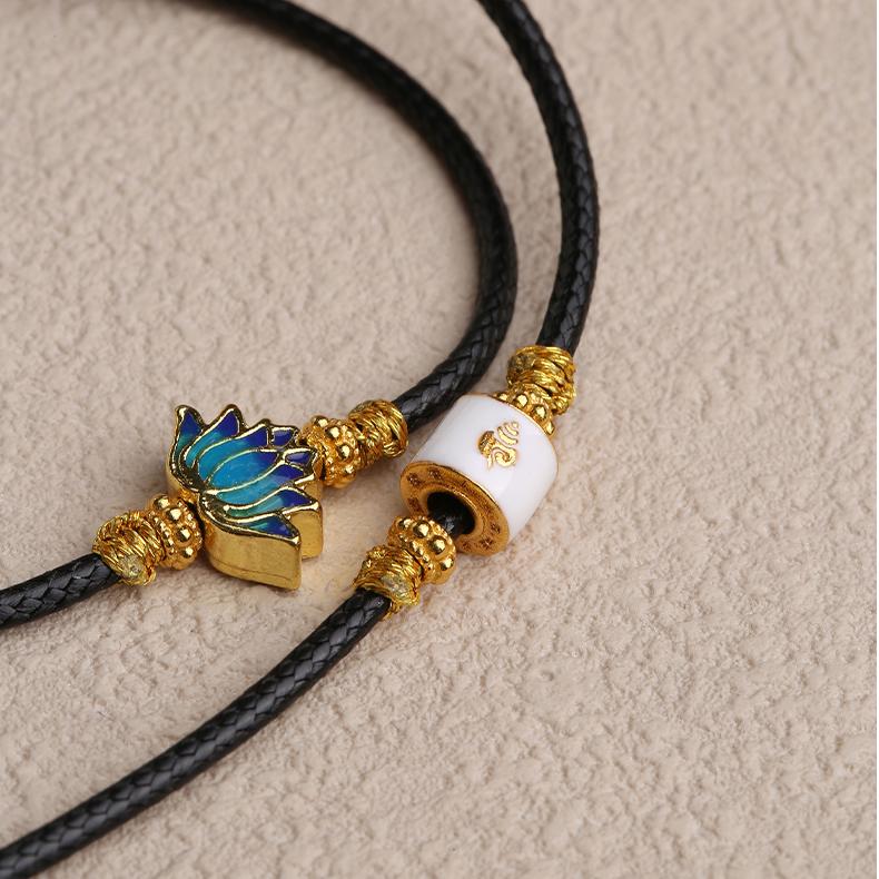 Spiritual copper lotus pendant with red meat agate, handcrafted in Tibetan Buddhist style.