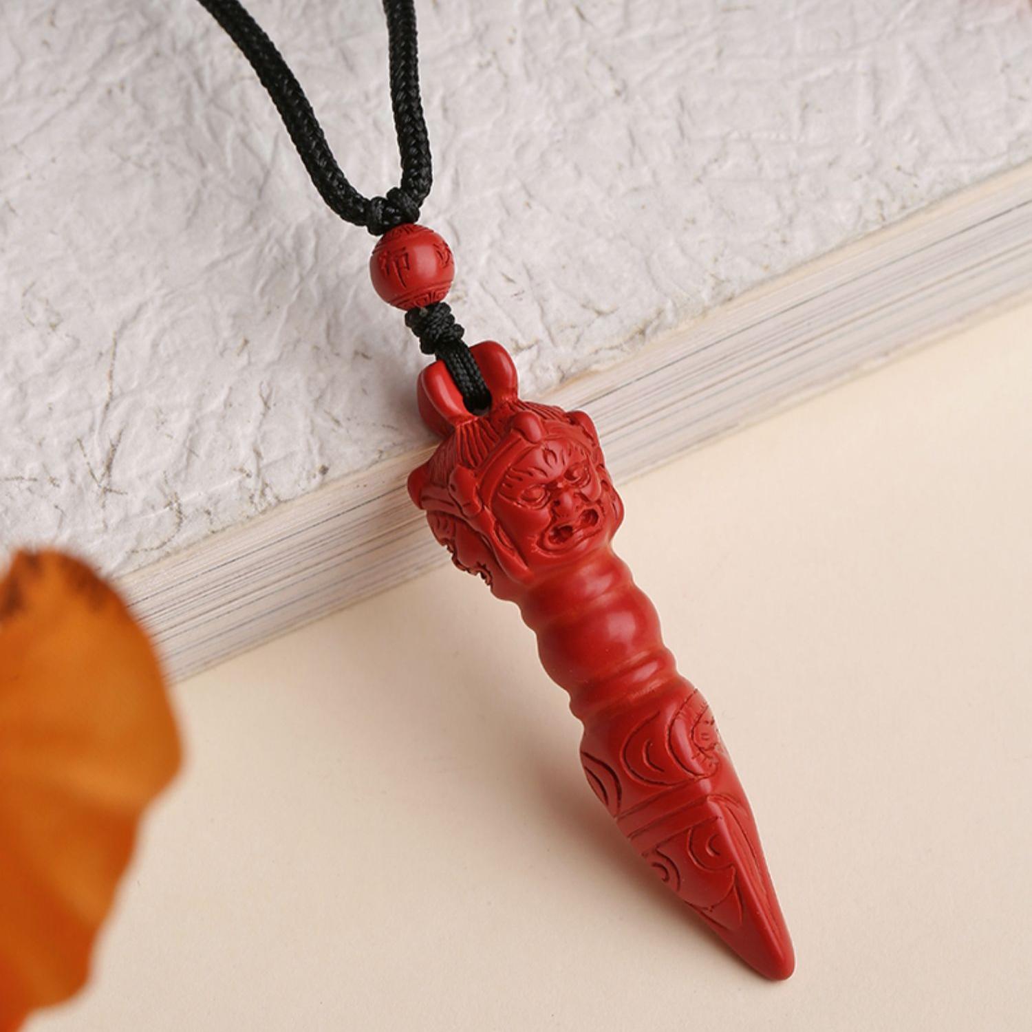 Tibetan Buddhist Qitianle cinnabar pendant, spiritual jewelry with unique craftsmanship.