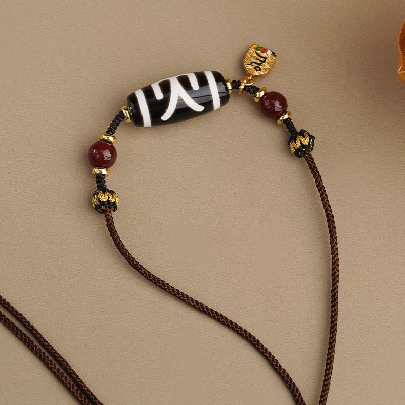 Tibetan Handmade Agate Bead Pendant Necklace with Copper Spacers – Spiritual Jewelry for Inner Peacec