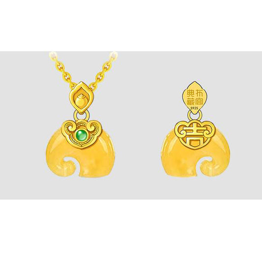 Handmade Amber Elephant Necklace with 925 Silver Accents, Tibetan Style