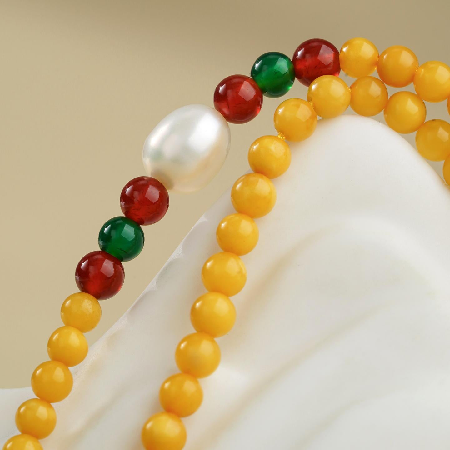 Tibetan Buddhist handcrafted amber necklace representing balance, healing, and spiritual serenity.