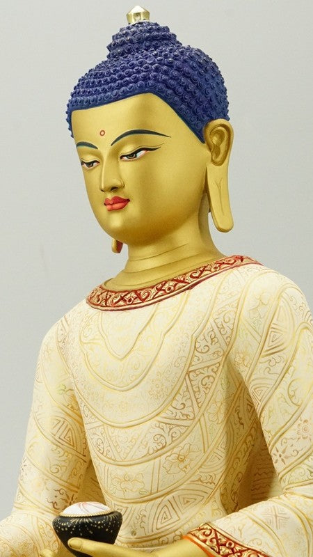 Pure hand-painted Amitabha Buddha statue in Tibetan Buddhist style, created with mineral pigments and gold detailing, authentic Tibetan Buddhist statues and Buddha Statue-Art