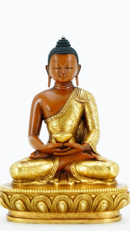 Handcrafted Amitabha Buddha Statue in gilded with mineral pigments, showcasing traditional Tibetan Buddhist craftsmanship. Ideal for home decor and meditation.