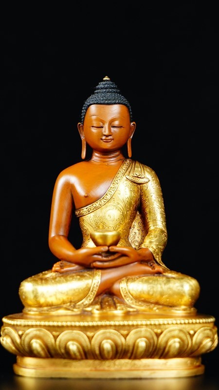 Exquisite Amitabha Buddha Statue, handcrafted with gilded finish and mineral pigments. A perfect piece of Tibetan Buddhist art for your sacred space.