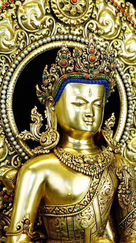 Beautifully handcrafted Amitabha Buddha statue with gilded details, symbolizing peace and wisdom, an ideal addition to any Tibetan Buddhist shrine or home space.