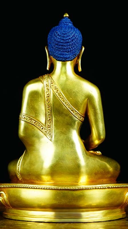 Tibetan Buddhist Amitabha Buddha Statue in purple copper, hand-painted with mineral pigments, showcasing exquisite craftsmanship and deep spiritual significance.