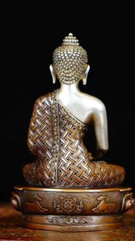 Amitabha Buddha statue made from purple copper, hand-painted with mineral pigments. A timeless Tibetan Buddhist sculpture offering peace, wisdom, and spiritual enlightenment.