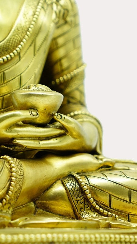  Handcrafted Tibetan Buddhist gilded Amitabha Buddha statue made from purple copper and mineral pigments, showcasing intricate craftsmanship and spiritual elegance.