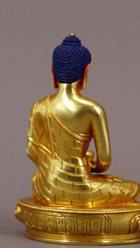 Amitabha Buddha Statue in purple copper, handcrafted and painted with rich mineral pigments, symbolizing peace, wisdom, and compassion in Tibetan Buddhism.