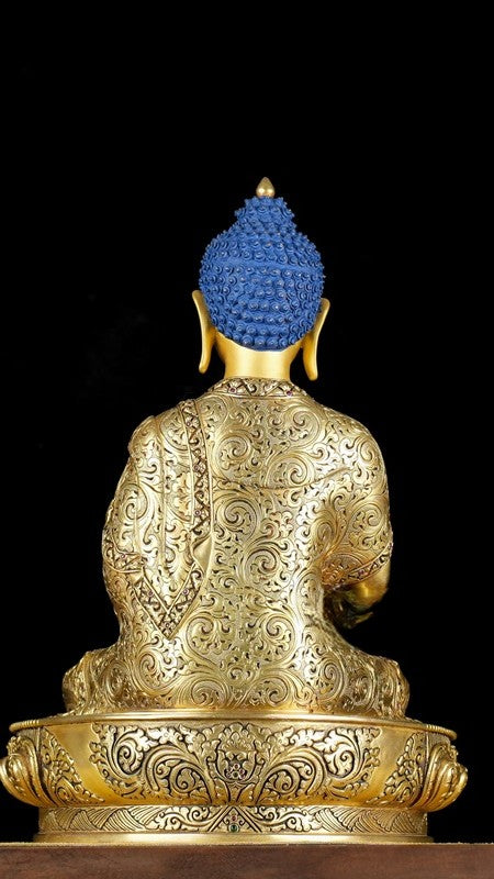 Beautiful Tibetan Buddhist Amitabha Buddha statue, hand-painted with mineral pigments on purple copper. Ideal for meditation rooms or as a sacred decoration.