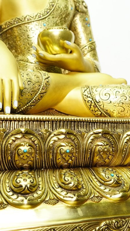 Handmade Tibetan Amitabha Buddha Statue – Gilded with Mineral Pigments – Beautiful Buddhist Sculpture for Art Collectors and Devotees