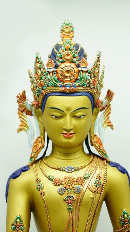 Handmade Tibetan Amitabha Buddha Statue – Gilded with Mineral Paint – Traditional Buddhist Sculpture for Spiritual and Artistic Environments