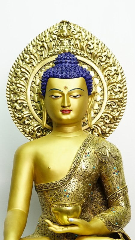 Tibetan Amitabha Buddha Statue – Handcrafted with Gilded Mineral Paint – Ideal for Meditation and Buddhist Shrines