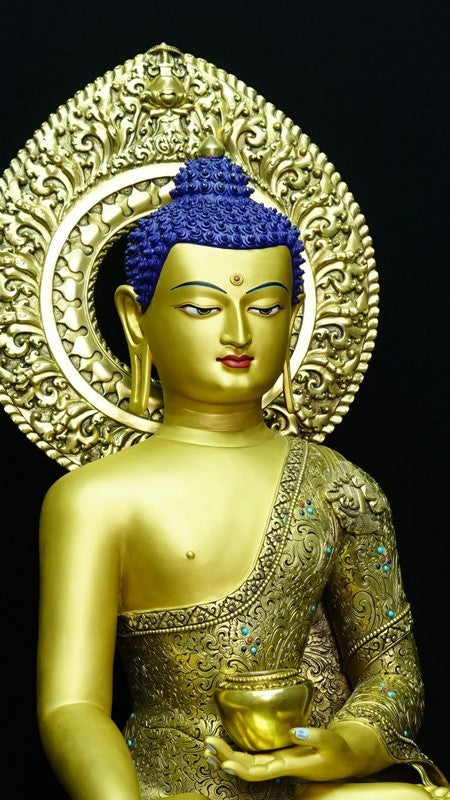 Pure Handmade Tibetan Amitabha Buddha Statue – Gilded with Mineral Paint – Spiritual Art for Homes and Meditation Spaces