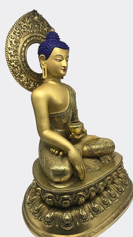 Tibetan Amitabha Buddha Statue – Pure Handmade with Mineral Paint and Gold – A Serene Addition to Meditation or Sacred Spaces