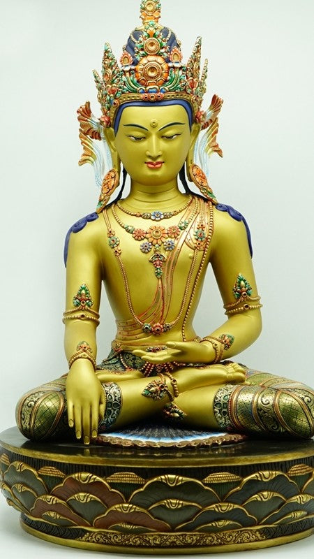 Tibetan Amitabha Buddha Statue – Purely Handmade with Gilded Mineral Paint – Ideal for Buddhist Shrines and Sacred Spaces