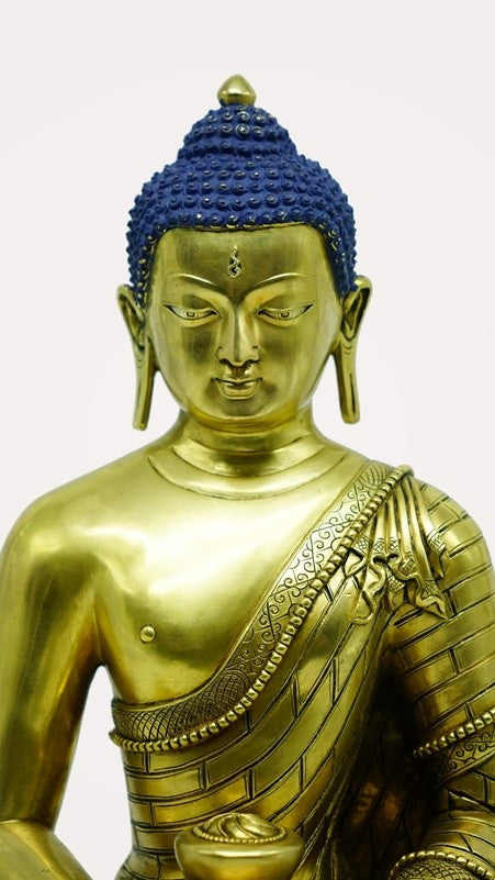 Exquisite Tibetan Buddhist Amitabha Buddha statue, crafted from purple copper and hand-painted with mineral pigments. Perfect for enhancing spiritual decor.